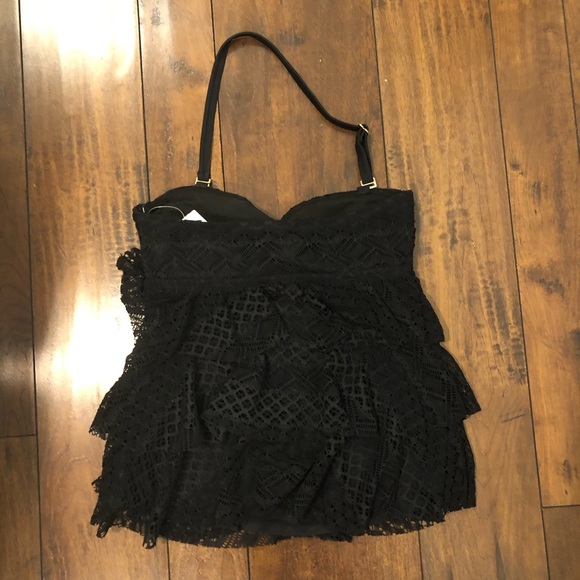 NWT Island Escape Woman Tiered Tankini Swim Top Black Lace Halter Adjustable 6 - Picture 7 of 9